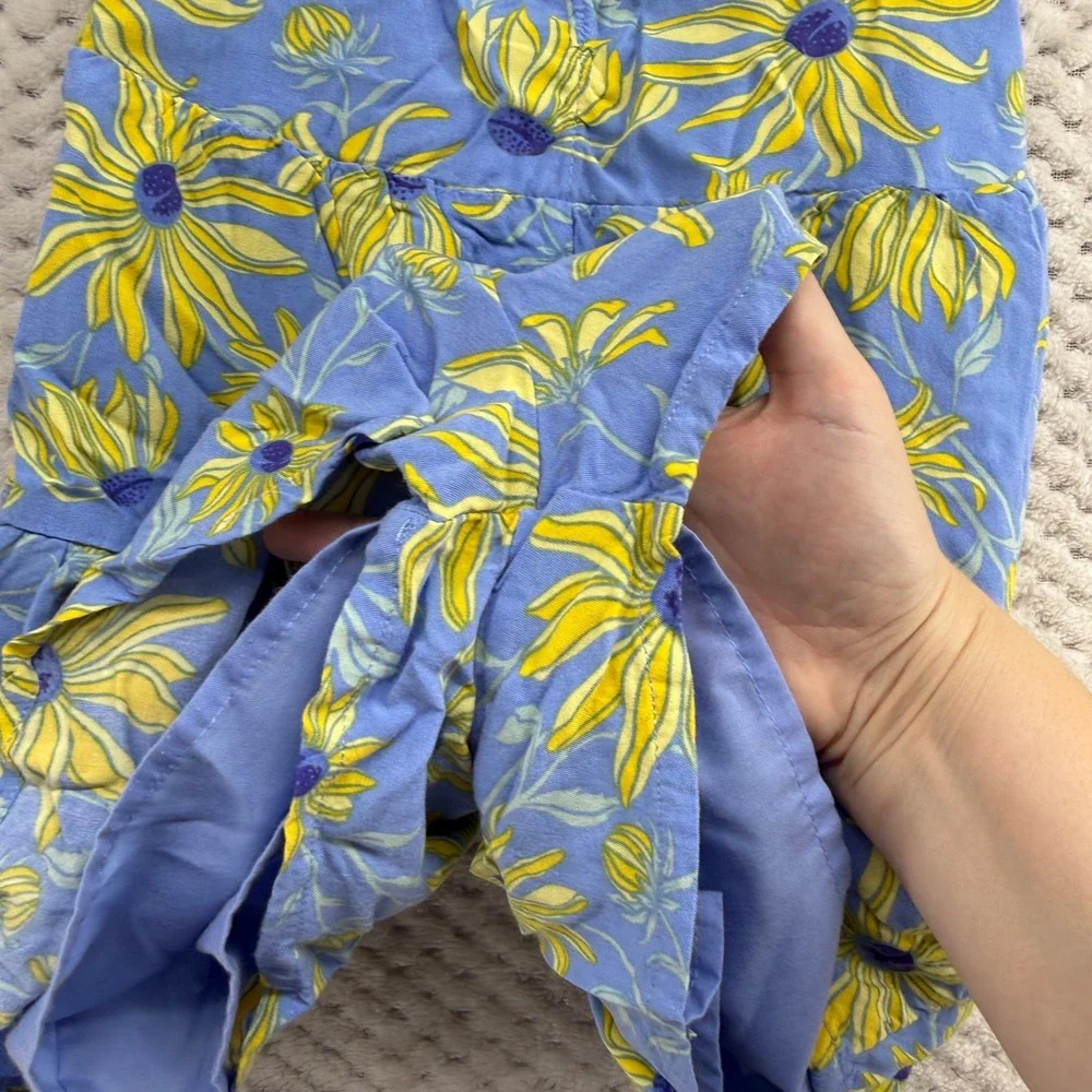 Tommy Bahama Romper Girls M 7/8 Blue Yellow Floral Sunflower Smocked Tiered
